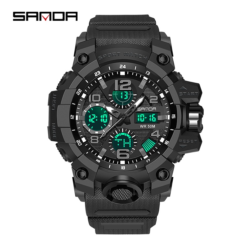 SANDA 6021 Jam Tangan Pria Digital Analog Tali Rubber Chronograph Anti Air WATCHKITE WKOS