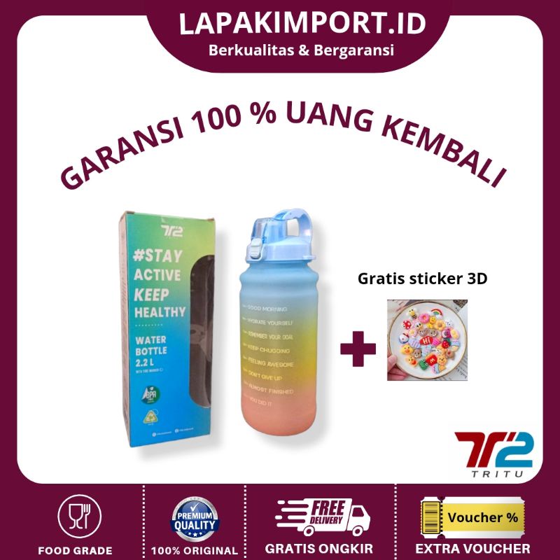TRITU Original CACAT GARANSI 100 % GANTI BARU-Botol Minum Motivasi 2L Galon Air Anti Tumpah Anti Pec