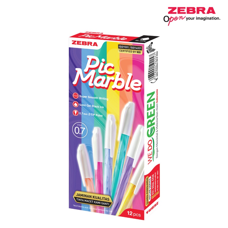 

[1 BOX / 12 PCS] ZEBRA PicMarble Ballpoint Pulpen semi gel 0.7mm