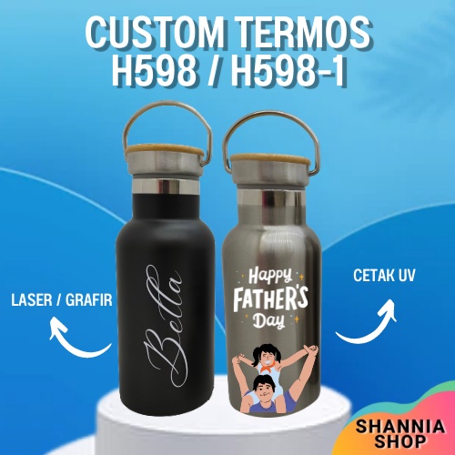 CUSTOM [ NAMA / LOGO ] H598 / H598-1 Termos Tutup Bambu MINI 350 ML / LASER GRAFIR / UV PRINT / PROMOSI SOUVENIR HAMPERS