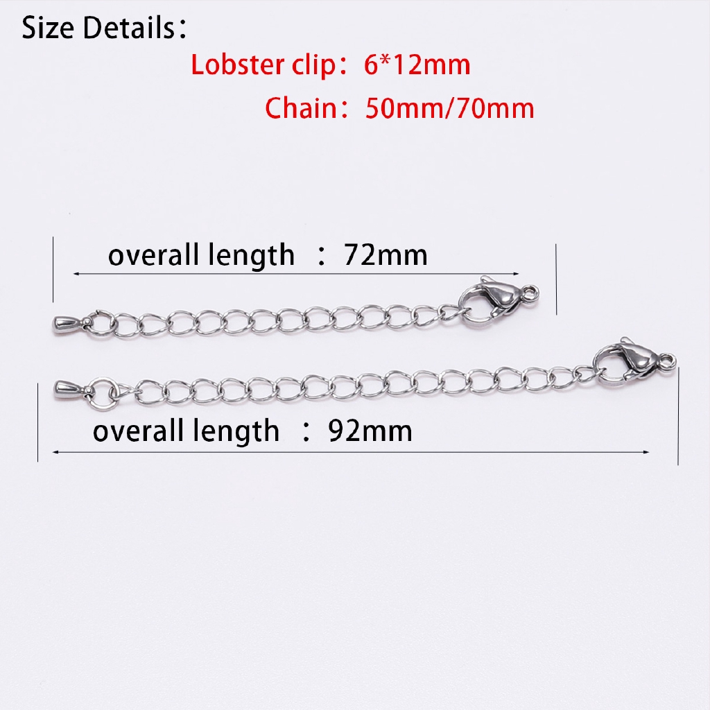 10pcs/lot Stainless Steel Extension End Chain DIY Bracelet Necklace Tail Chain Lobster Clasp Extender Chains For Jewelry Making