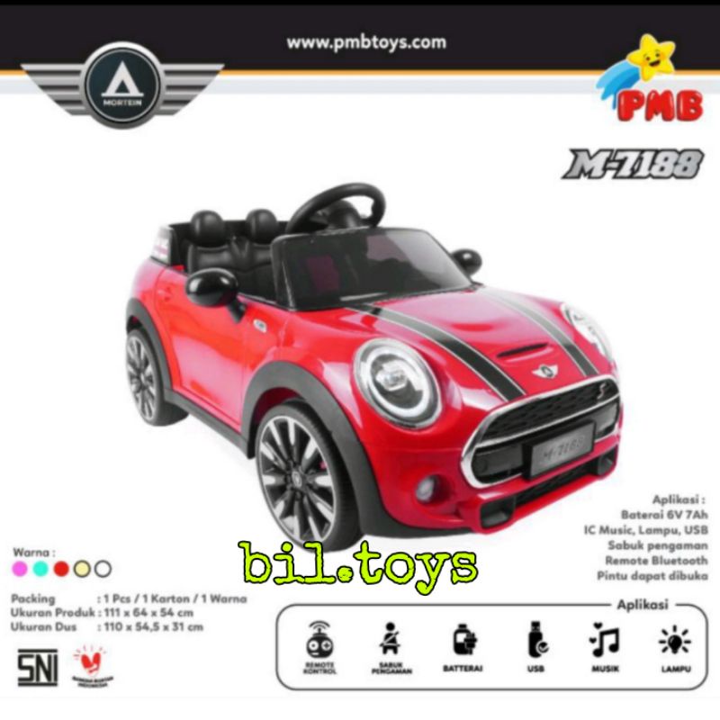 Mobil Aki Anak PMB M7188 Mainan Model Mini Cooper M-7188 Remote Control Bluetooth