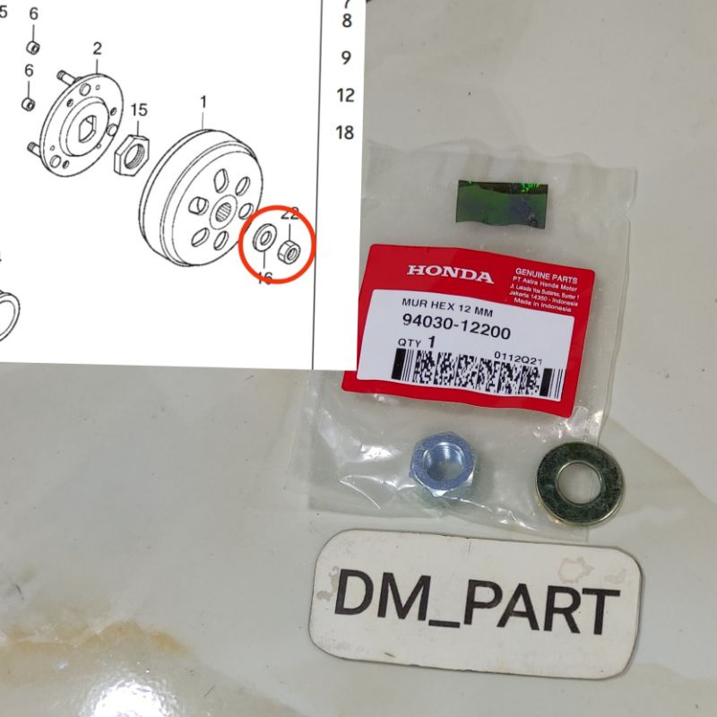 MUR NUT BAUT AS PULLY PULI PULY PULLEY PULEY CVT KRUK KREK AS BEAT SPACY SCOOPY VARIO STREET ECO 125