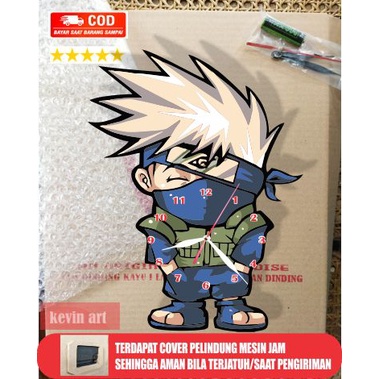 JAM DINDING KAYU UNIK KARAKTER ANAK GAMBAR ANIMASI KAKASHI HATAKE KOLEKSI SERIAL MANGA ANIME NARUTO SHIPPUDEN KEREN TERBARU MINIMALIS MURAH TEMPEL TEMBOK CUSTOM