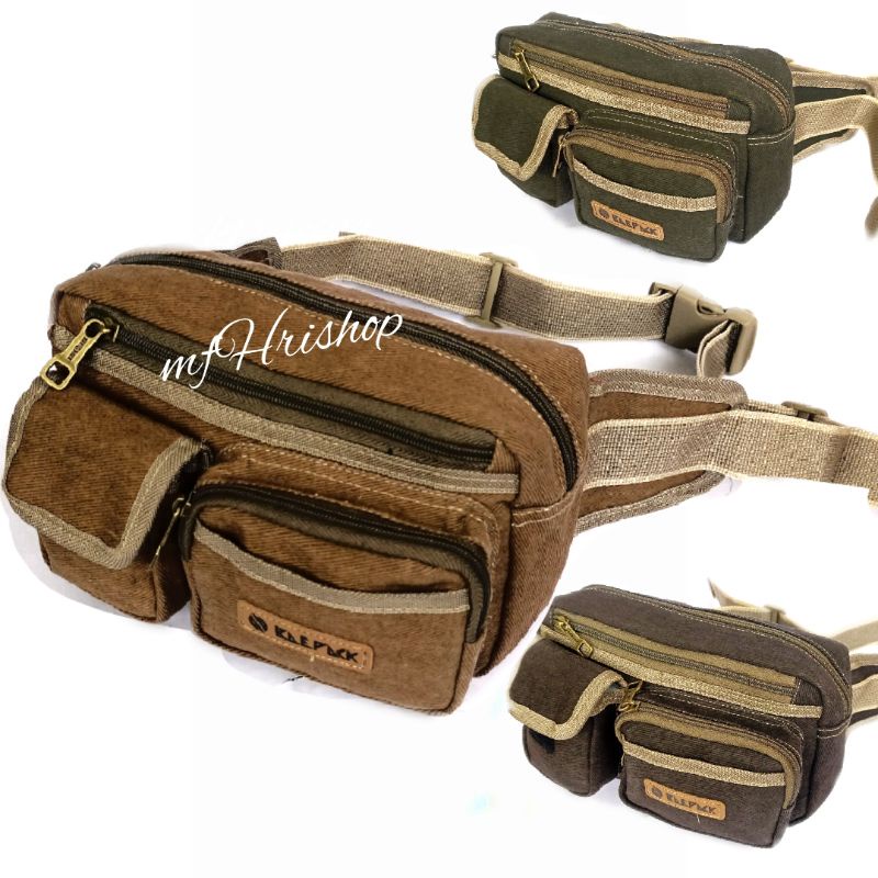 tas waist bag pinggang kanvas pria baepack