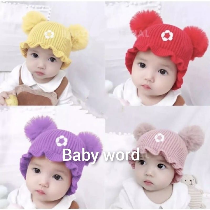 Topi Rajut Bayi Renda Pom&quot;/ topi kupluk renda (0-2 tahun)