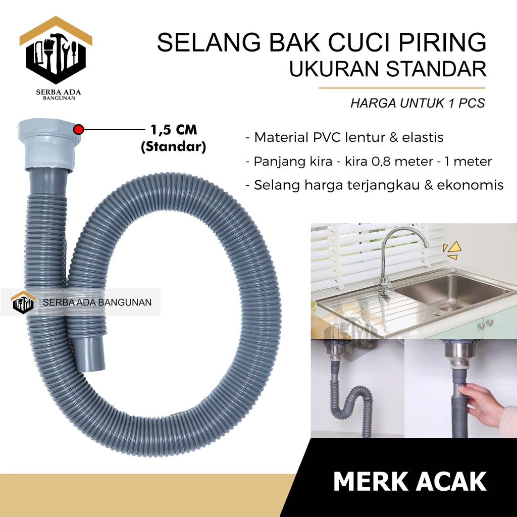 SELANG BAK CUCI PIRING ELASTIS 1 METER ABU PVC KUAT TEBAL MURAH MERIAH PEMBUANGAN AIR KOTOR