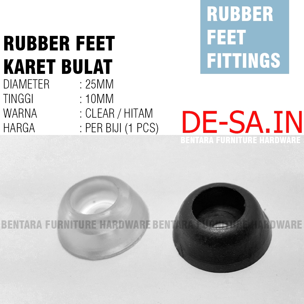 Karet Bulat Hitam Bening D27mm (Untuk Alas Kaki Meja) Rubber Feet Anti Slip Table Leg