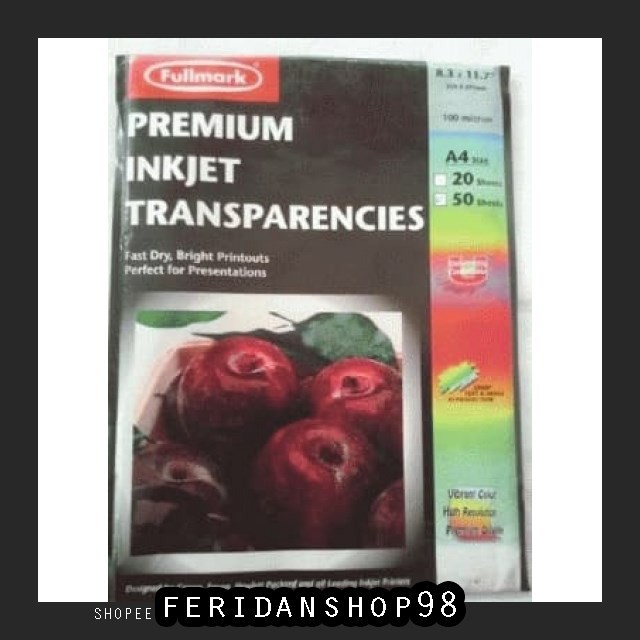 

FS318 KERTAS PRINT & FOTOCOPY TRANSPARENCIES - FULLMARK ATK PREMIUM INKJET TRANSPARENCIES A4 BY FERI