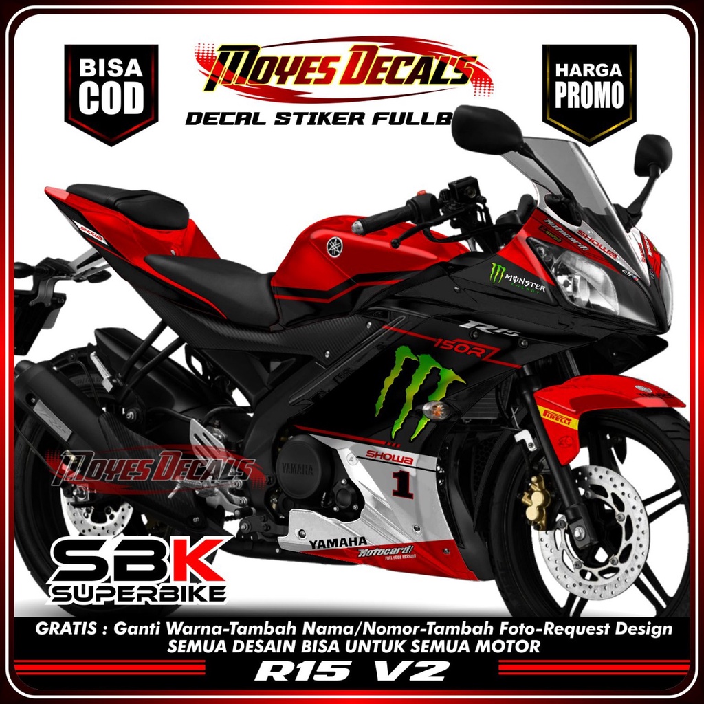 Decal Stiker R15 V2 - Motif SBK Racing Merah MYES Team