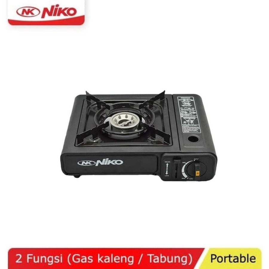 KOMPOR GAS PORTABLE NIKO 2 IN 1 BISA GAS KALENG BISA GAS 3 KG CAMPING