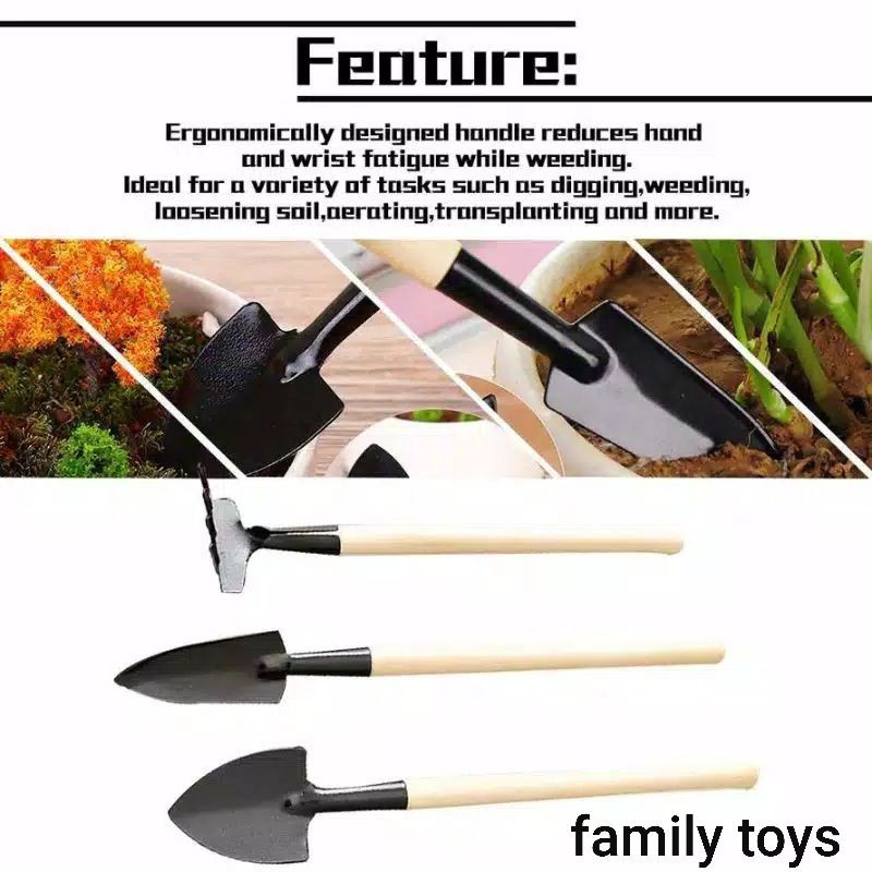 family games Sekop garukan cangkul set mini 3in1 alat berkebun tanam garden tools