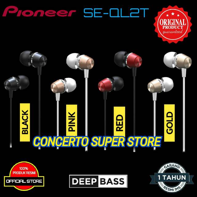 Pioneer SE QL2T - QL2 - QL 2 In-Ear Deep Bass Headphones with Mic Original