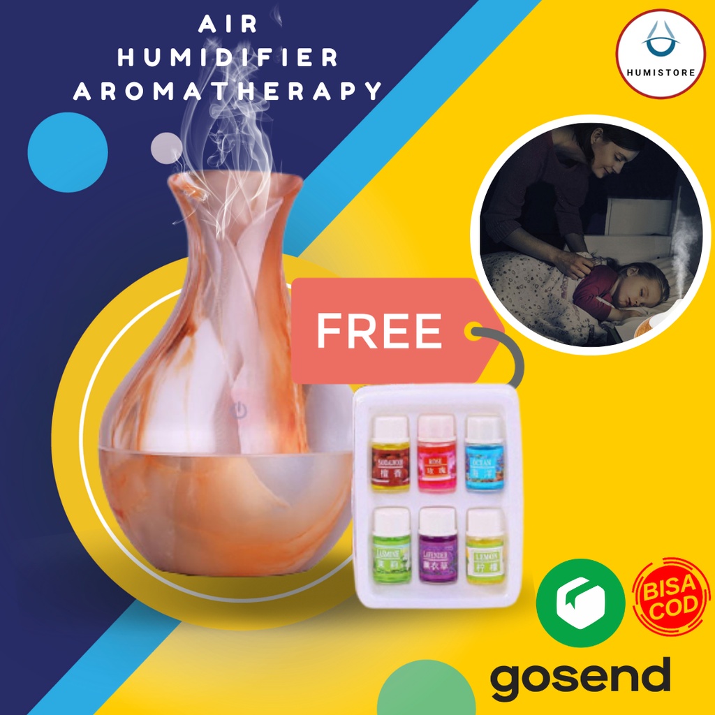 Air Humidifier Aromatherapy Desain Kayu 130ml-Vas Marble + Oil