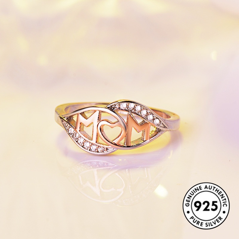 Cincin Berlian Bahan S925 Silver Warna Rose Gold Untuk Ibu Dan Anak