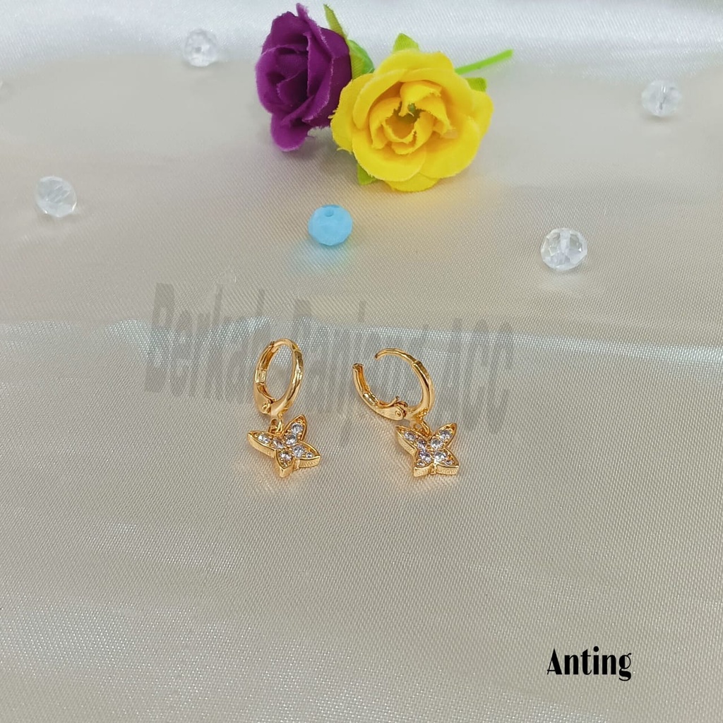 SET DEWASA KUPU KUPU MINI SUPEL DIAMOND Perhiasan super berkelas fashion korea anti karat dan anti luntur