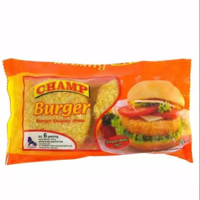 

Champ Crispy Burger Daging Ayam 315 Gram Isi 6 Pcs