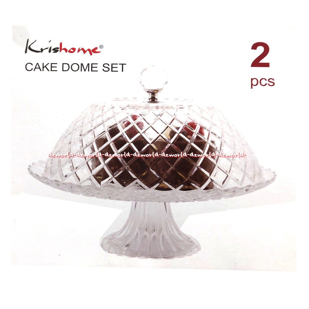 Krishome Cake Dome Set Tempat Kue Transparan 2pcs Tatakan Tinggi