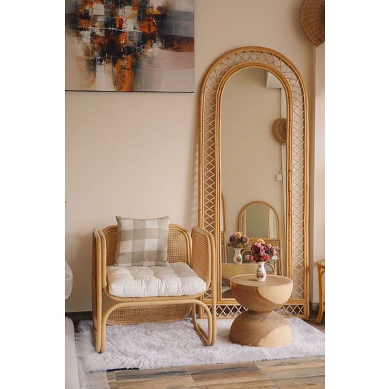 standing mirror rotan //cermin rotan full badan cantik estetik 180 x 80cm