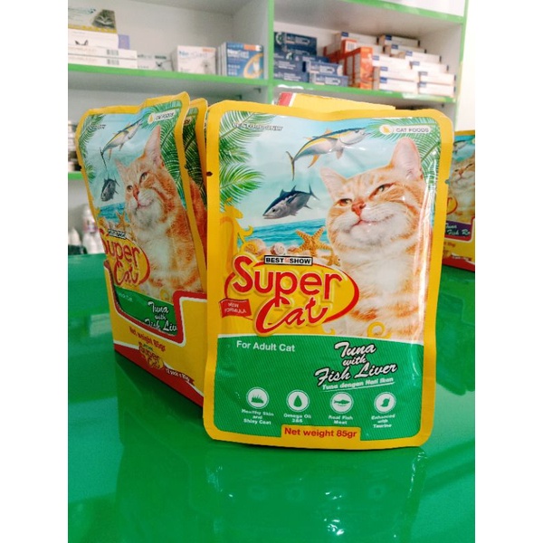 Supercat Sachet Tuna with fish Liver 85gr (12pcs) makanan kucing super cat saset