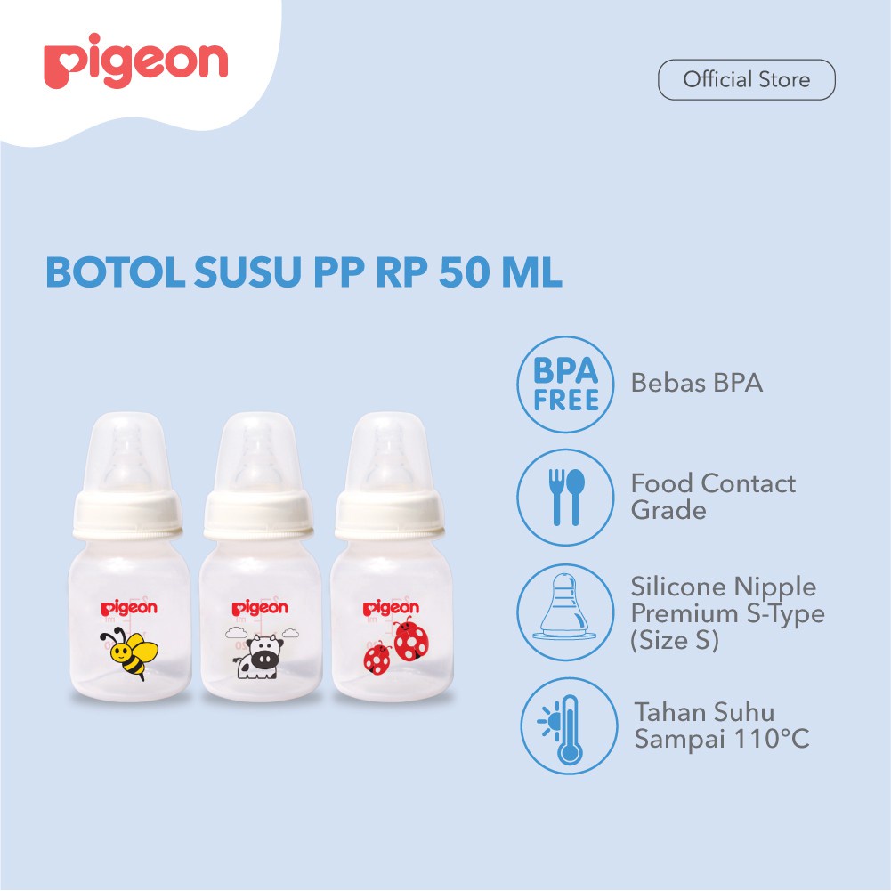 Pigeon Peristaltic Nipple Round Nursing Bottle Set Botol PP RP 50ml Paket Spesial Beli 2 Bonus 1