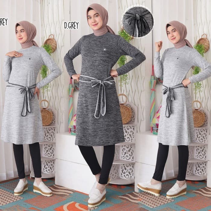 Tunik Wanita Baju Atasan Olahraga Untuk Senam Yoga Bersepeda Lari 90160 Light Grey T8F5 Kekinian Ter