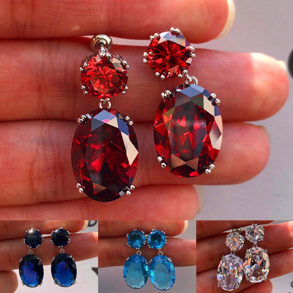 Hu Hu Hu Hu Hu Alat Bantu Pasang Kacamata♡ 1 Pasang Anting Juntai Bentuk Telur Bahan Cubic Zirconia Electroplating Tahan Lama Untuk Wanita