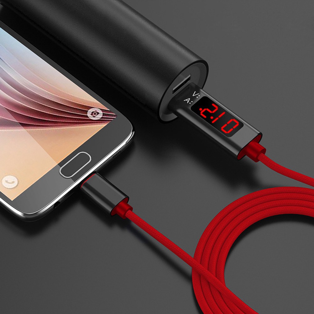 Kabel Charger / Data Micro USB Tipe C 2.1A 1m dengan LED untuk Android