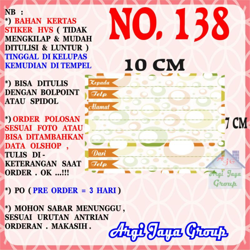 

Stiker HVS - Stiker Pengiriman - Sticker Alamat Olshop Murah Nomer 138-10x7cm