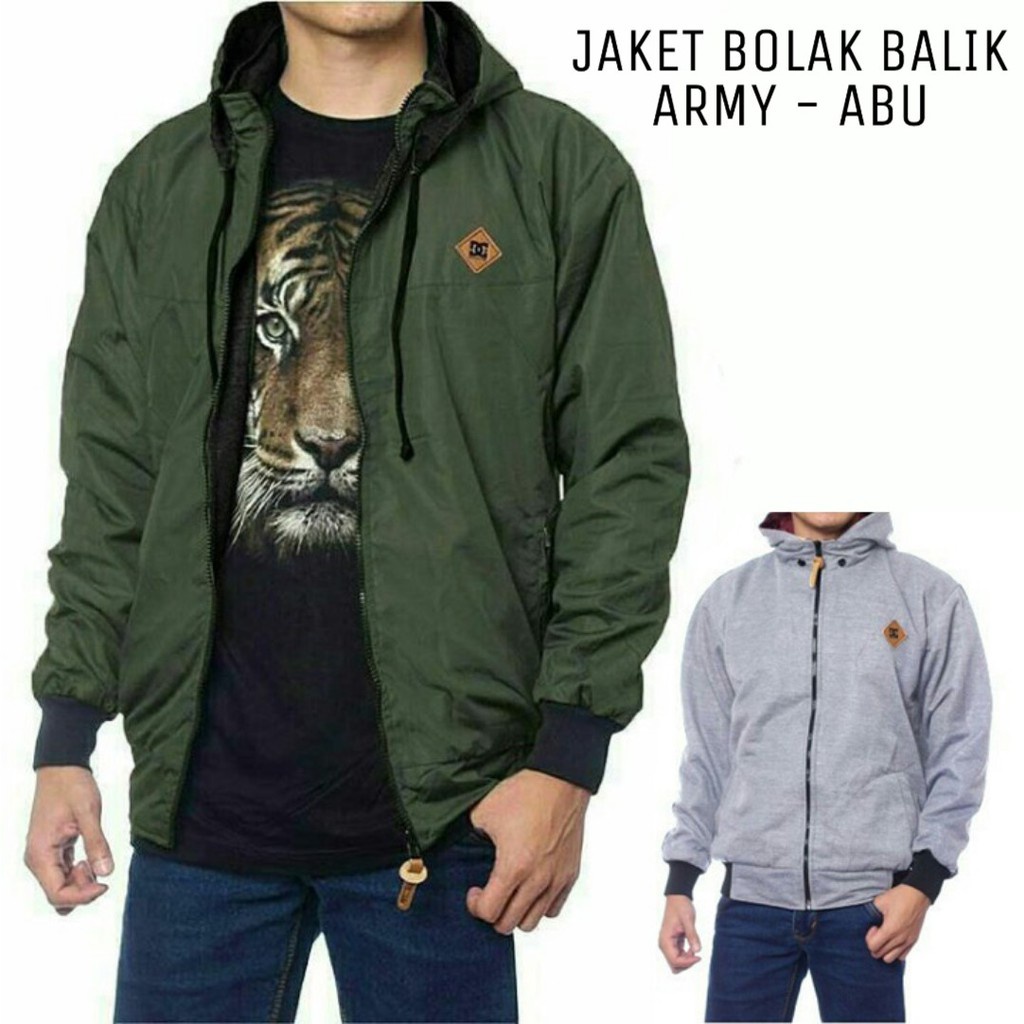 [SIAP KIRIM] JAKET BOLAK BALIK PRIA BB DC 2in1 / JAKET MOTOR PARASUT FLEECE TEBAL ANTI AIR WATERPROF