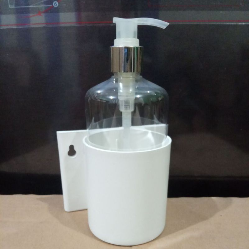 BOTOL PUMP LIST SILVER 500Ml DAN BRAKET HOLDER SATU SET