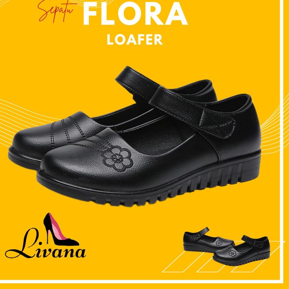 Terbaik.. Sepatu Flatshoes Pantofel Flora Wanita Perempuan Cewek Kerja Kantor Formal Loafers Flat Sh