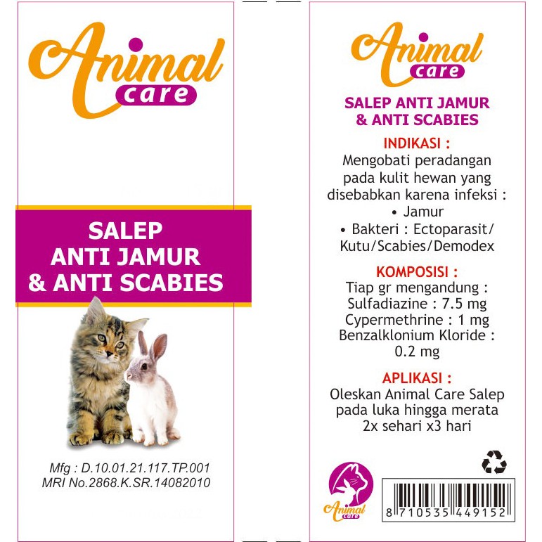 OBAT SALEP KULIT SCABIES JAMUR ANIMAL CARE DEMODEX  KELINCI KUCING DEMODEKS