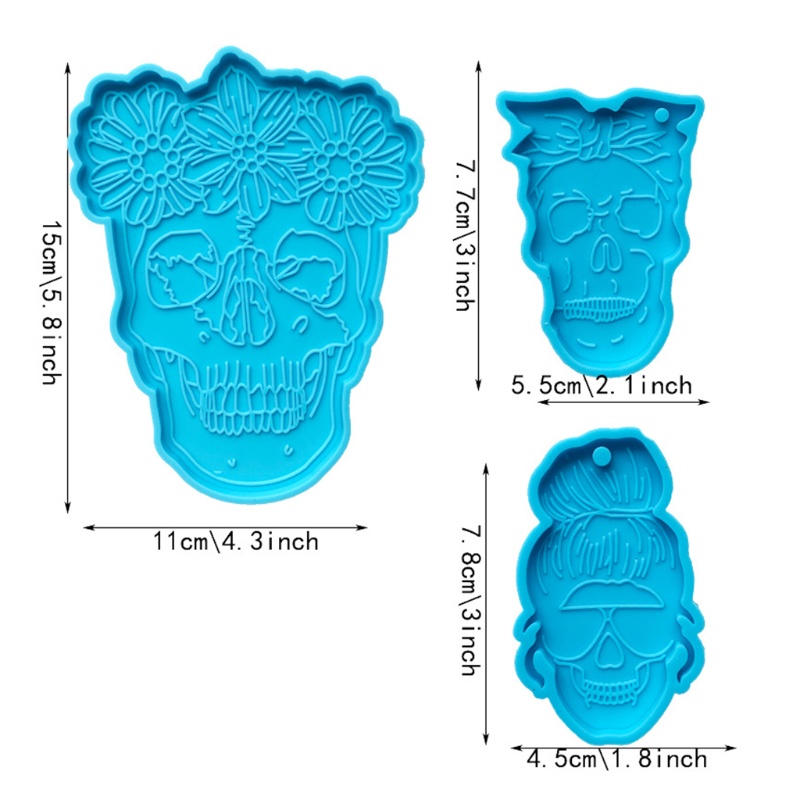 SIY  Skull Tea Tray Coaster Keychain Mold Silicone Epoxy Resin Coaster Mold Used to Make Artificial Agate Pieces Coasters