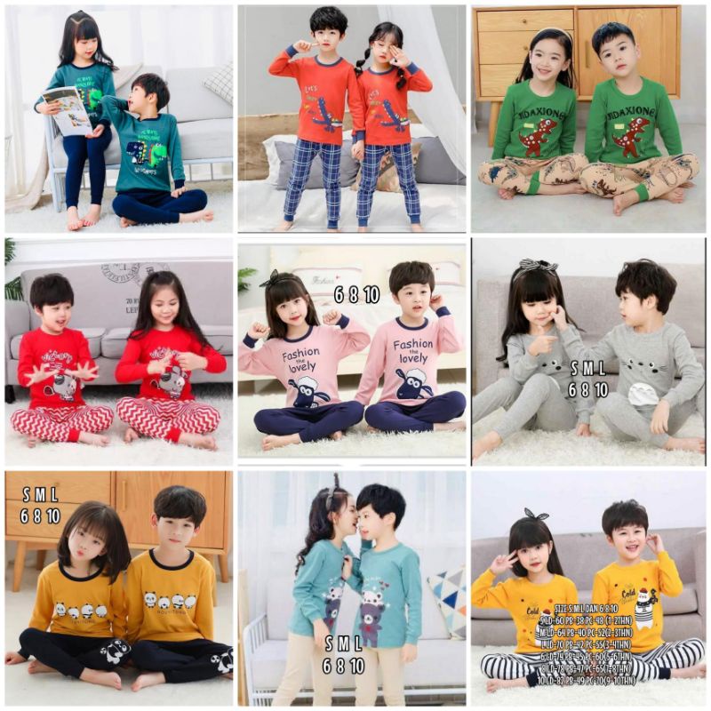 Baju Tidur Anak/Setelan Anak Couple Celana Panjang /Piyama Set Anak laki laki perempuan