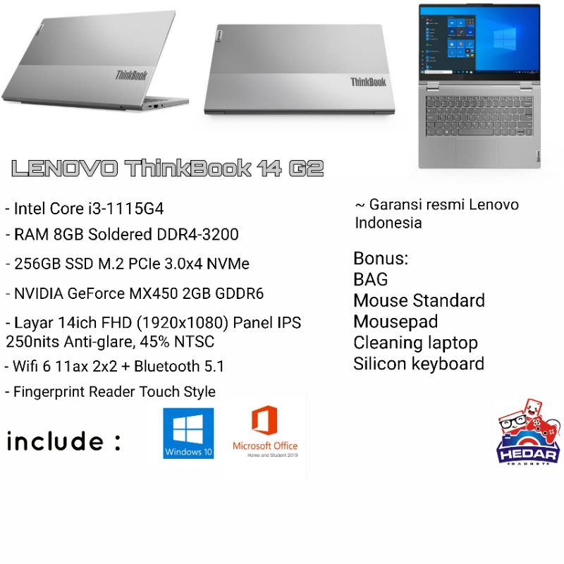 Lenovo Thinkbook 14 G2 I3 1115G4 8GB 256GB Nvidia Mx450 W10 OHS FHD