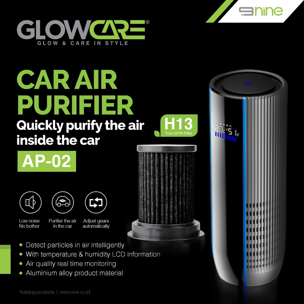 CAR AIR PURIFIER HEPA 13 9NINE LUMINOS GLOWCARE AP-02 DIGITAL