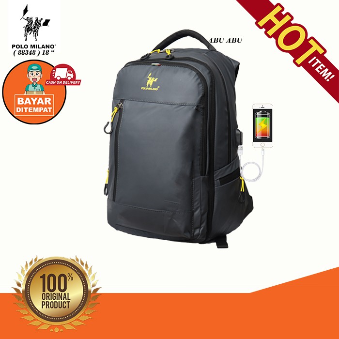 Tas RANSEL MURAH POLO MILANO - 88348 - TAS SEKOLAH PRIA IMPORT + USB ANTI AIR - FREE BOTOL MINUM