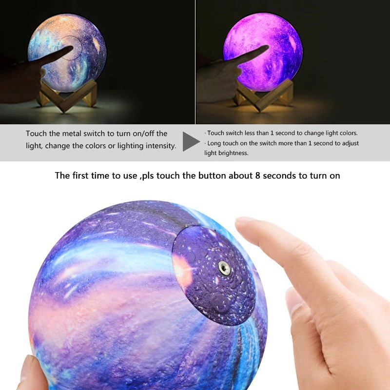 Colorful Starry Sky Lunar 3D Print - Lampu Tidur Bentuk Planet - 18 cm