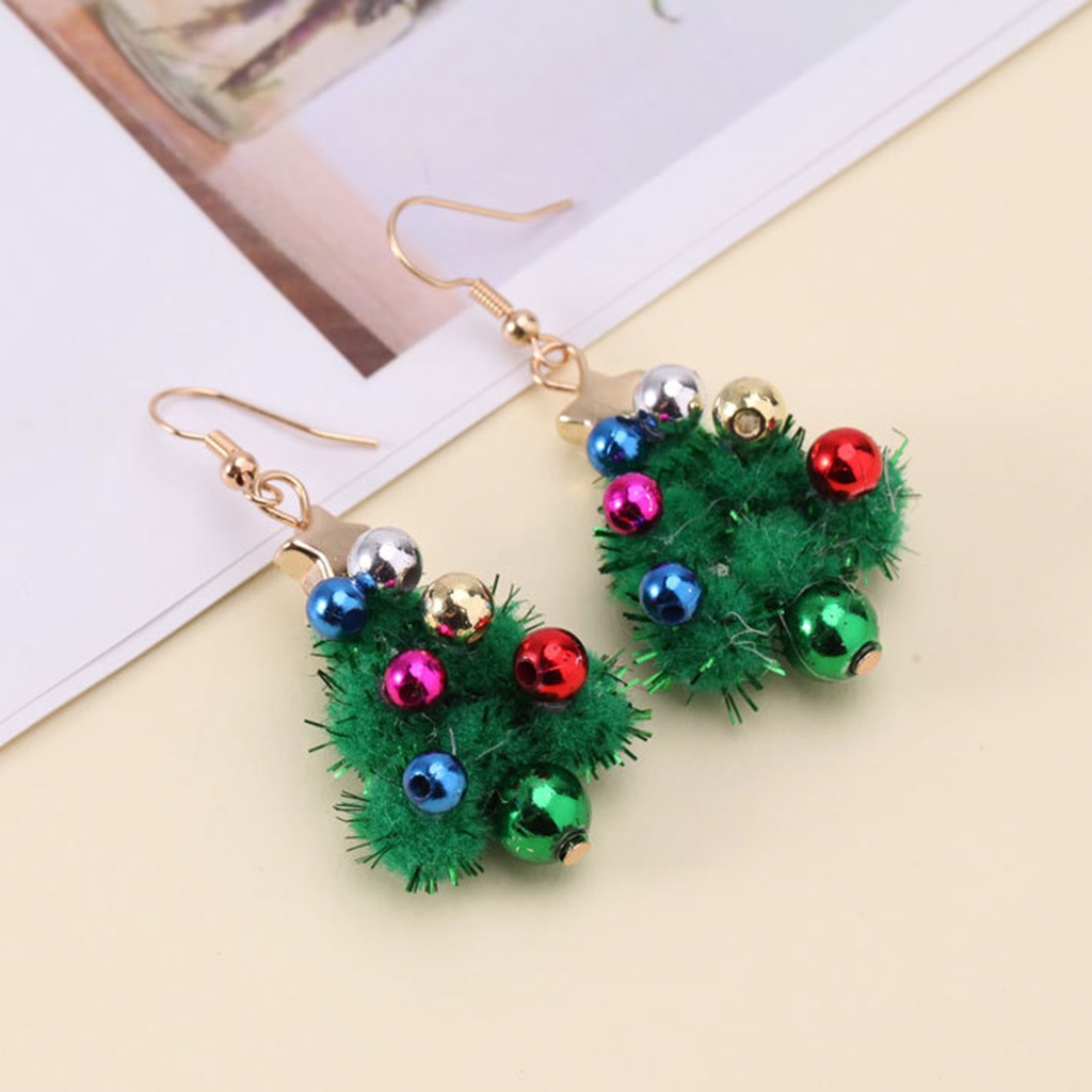 Hu Hu Hu Hu Hu Alat Bantu Pasang Kacamata♡ Anting Juntai Desain Pohon Natal Aksen Bola Kristal Tiruan Warna-Warni Untuk Wanita