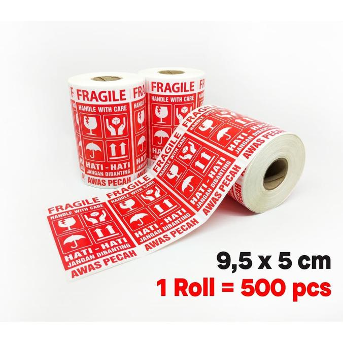 

BARU! Sticker Label Fragile Hati-Hati Awas Pecah 9,5x5 cm (1 roll/ 500 pcs)
