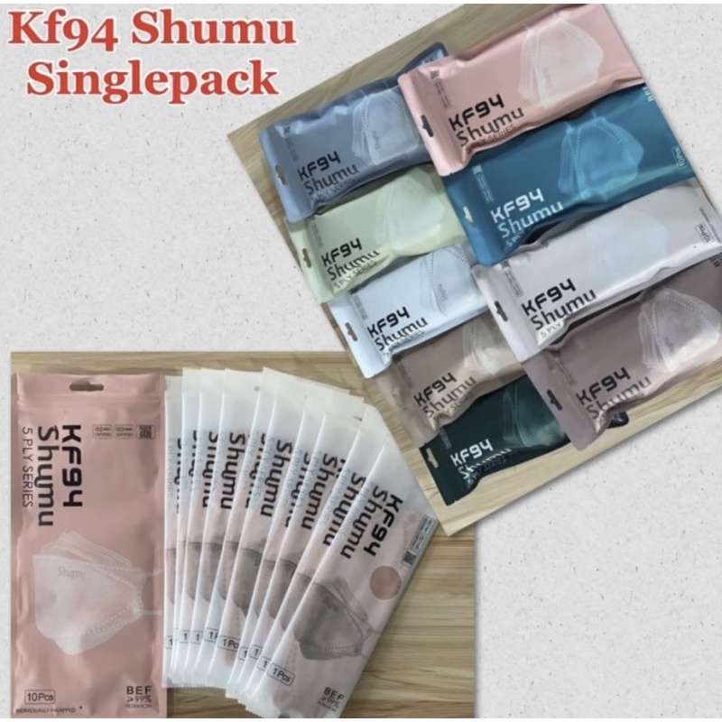 Masker KF94 SHUMU SINGLE PACK 5Ply Earloop 1Pack isi 10pcs Tebal premium mask EMBOSS ORIGINAL Individual Pack Higienis bungkus per pc