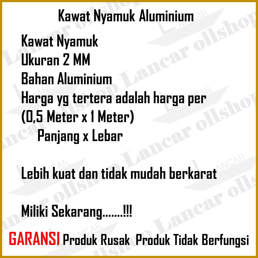 Kawat Nyamuk Jaring Aluminium / Kasa Nyamuk / Jaring Kawat Parabola Anti Karat Murah