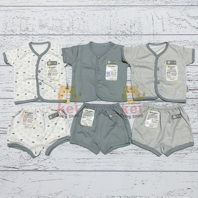 Baju Bayi Newborn Set Fluffy Pendek Bis SNI Abu - Set Baju Bayi Fluffy