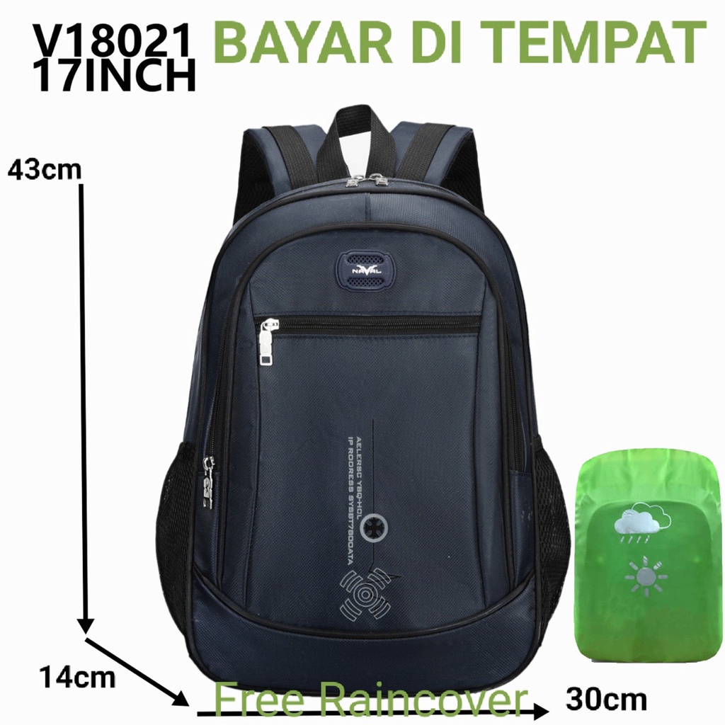 tas anak laki laki tas ransel sekolah motif naval 18021 Hitam free Raincover