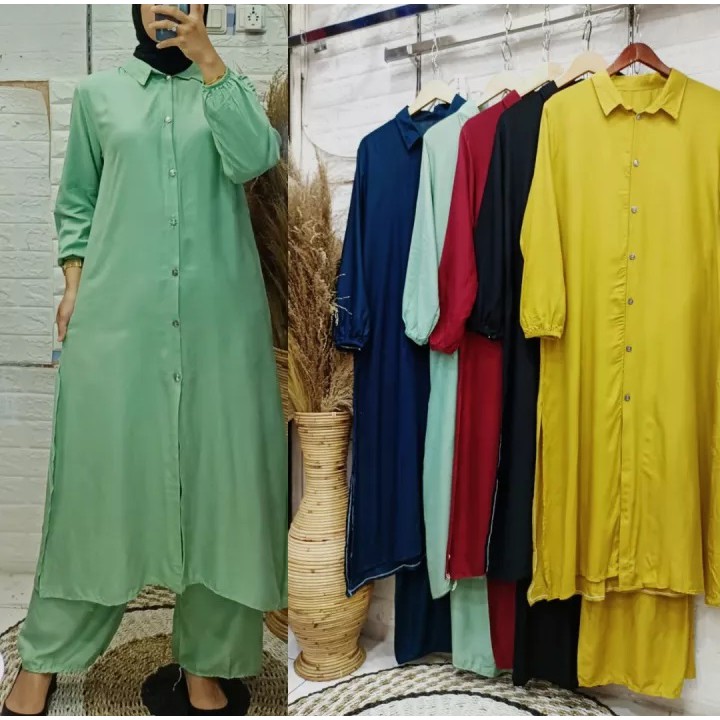 SETELAN LONG TUNIK JUMBO POLOS//Izdihaar_olshop