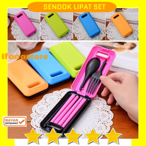 Sendok Garpu Sumpit Lipat Travel Portable / Sendok Garpu Sumpit Travel Set Alat Makan Lipat Portable