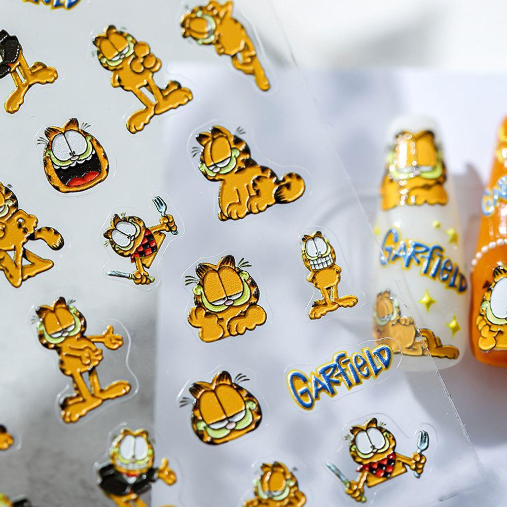 Needway   Kartun Stiker Kuku Wanita Lucu Smiley Garfield Cat Sakura Perekat Diri DIY Nail Art Dekorasi