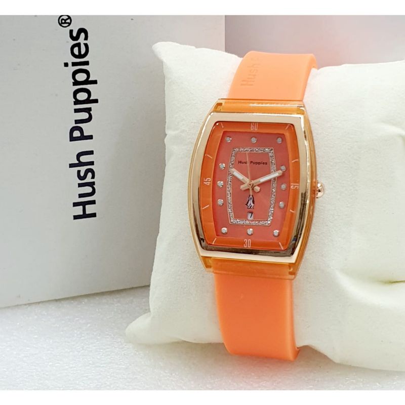 BS-Jam Tangan Wanita Hush Puppies Oval Strap Rubber Tanggal Aktif