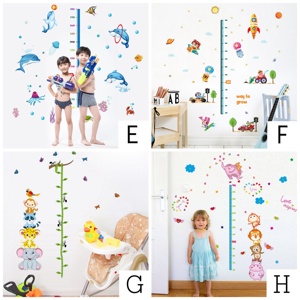 RELIZA WALL STICKER / STIKER DINDING PENGUKUR TINGGI BADAN ANAK HEWAN GROW UP ANIMAL